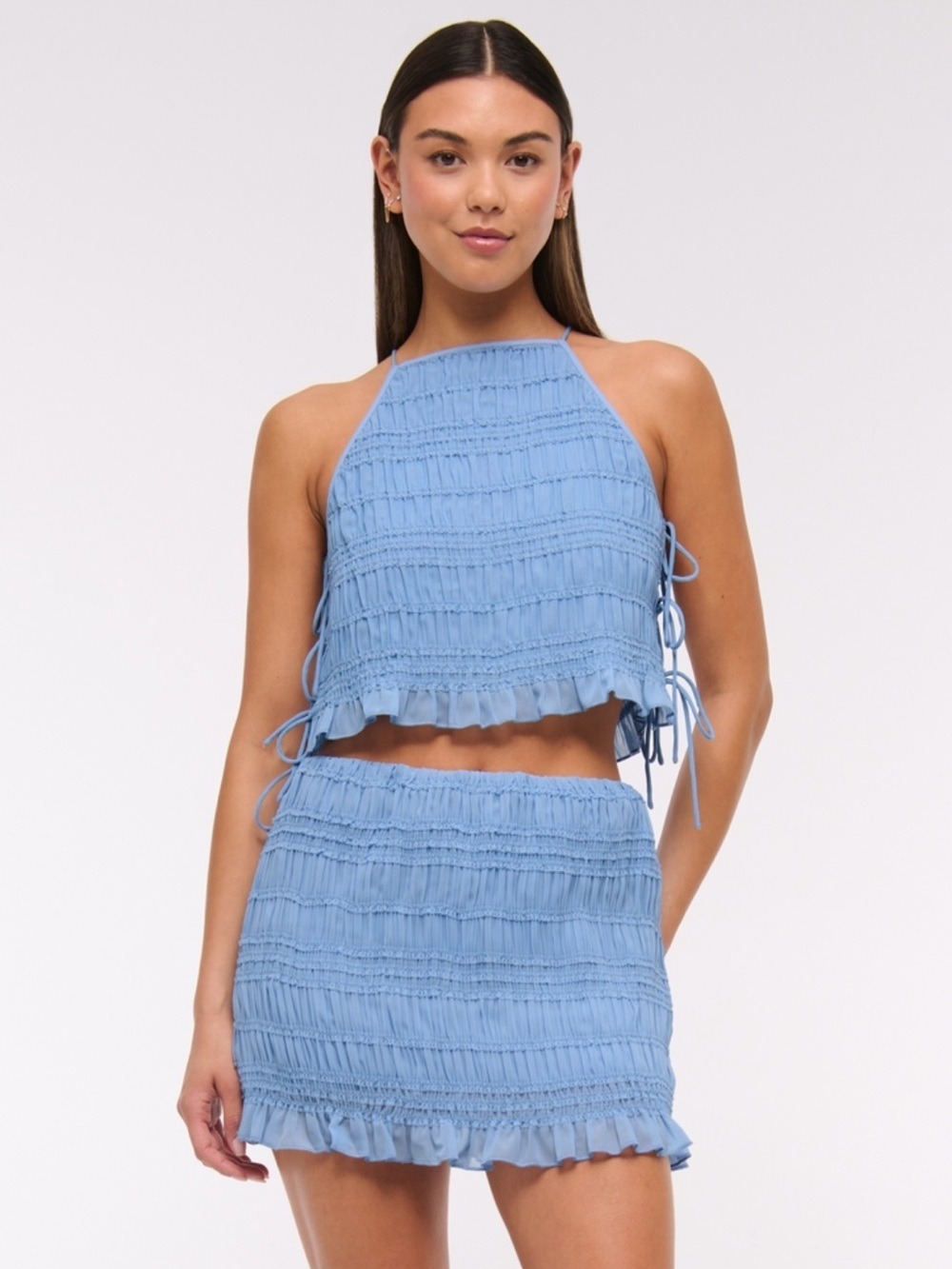 Abercrombie & Fitch Light Blue Smocked, Side-Tie Shirt - Matching Skort Avail